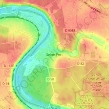 Carte topographique Seine-Port, altitude, relief