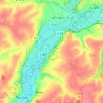 Carte topographique Bohéries, altitude, relief