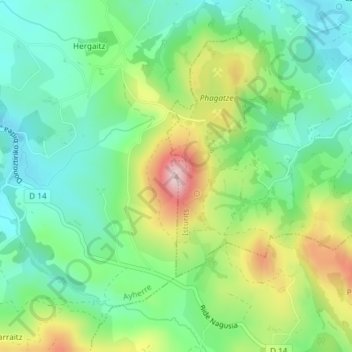 Carte topographique Abarratia, altitude, relief
