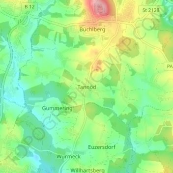 Carte topographique Tannöd, altitude, relief