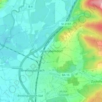 Carte topographique Unteroberndorf, altitude, relief