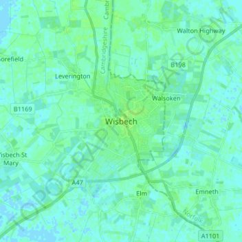 Carte topographique Wisbech, altitude, relief