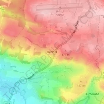 Carte topographique Redhill, altitude, relief