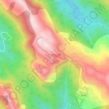 Carte topographique Ponmudi, altitude, relief