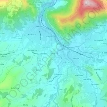 Carte topographique Hirueta, altitude, relief