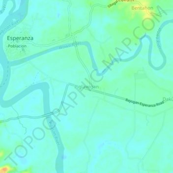 Carte topographique Piglawigan, altitude, relief