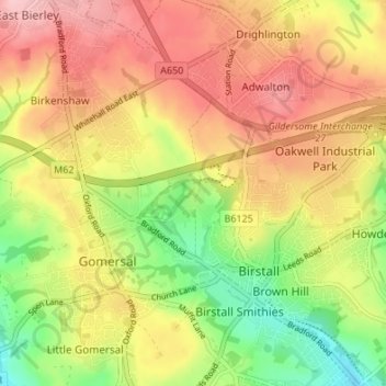 Carte topographique Oakwell, altitude, relief