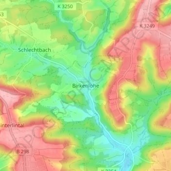 Carte topographique Birkenlohe, altitude, relief