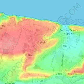 Carte topographique Huppain, altitude, relief