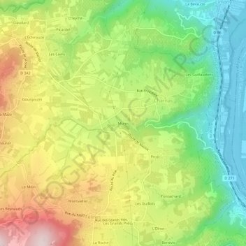Carte topographique Mures, altitude, relief