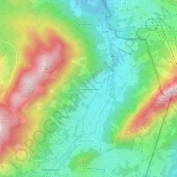Carte topographique Untergschwend, altitude, relief
