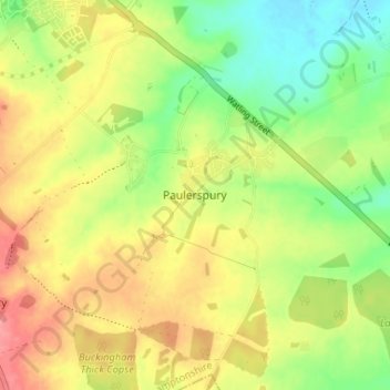 Carte topographique Paulerspury, altitude, relief