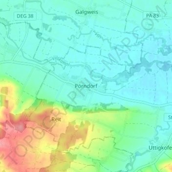 Carte topographique Pörndorf, altitude, relief