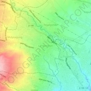 Carte topographique Landungsari, altitude, relief