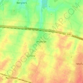 Carte topographique Hodeige, altitude, relief