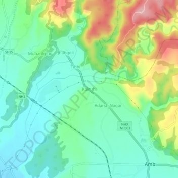 Carte topographique Kalruhi, altitude, relief