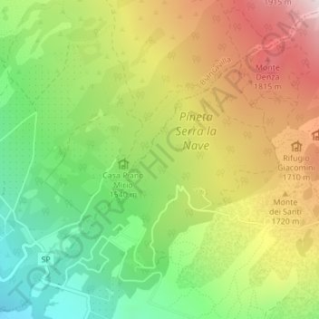 Carte topographique Milia, altitude, relief