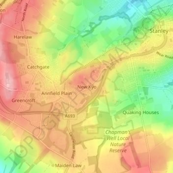Carte topographique New Kyo, altitude, relief