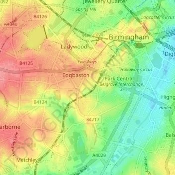 Carte topographique Calthorpe Fields, altitude, relief