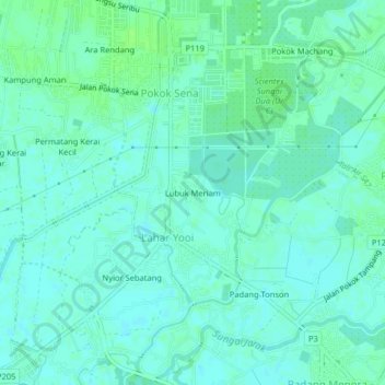 Carte topographique Lubuk Meriam, altitude, relief