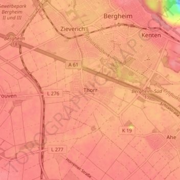 Carte topographique Thorr, altitude, relief
