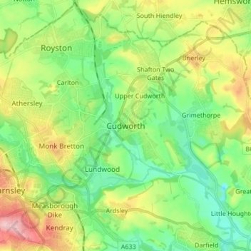 Carte topographique Cudworth, altitude, relief