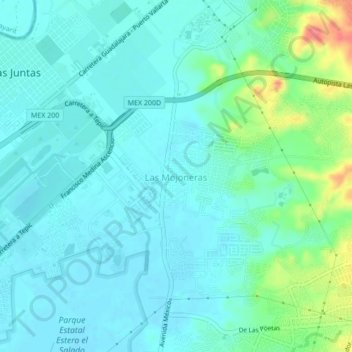 Carte topographique Las Mojoneras, altitude, relief
