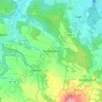 Carte topographique Forkendorf, altitude, relief