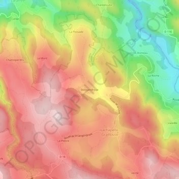 Carte topographique Boissandroux, altitude, relief