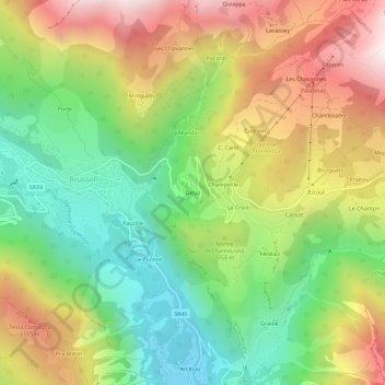 Carte topographique Delaz Inferiore, altitude, relief