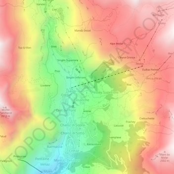 Carte topographique Loz, altitude, relief