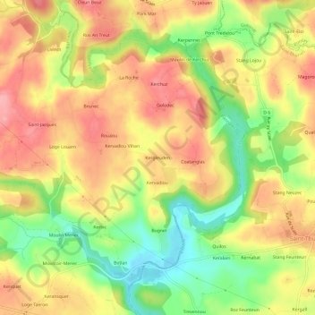 Carte topographique Kergleuden, altitude, relief