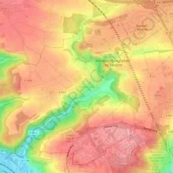 Carte topographique Mähringen, altitude, relief