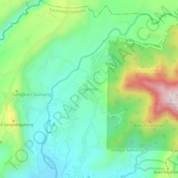 Carte topographique Sidemen, altitude, relief