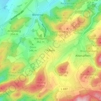 Carte topographique Affeln, altitude, relief