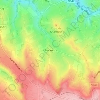 Carte topographique Charneux, altitude, relief