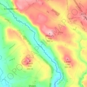 Carte topographique Pilsbury, altitude, relief