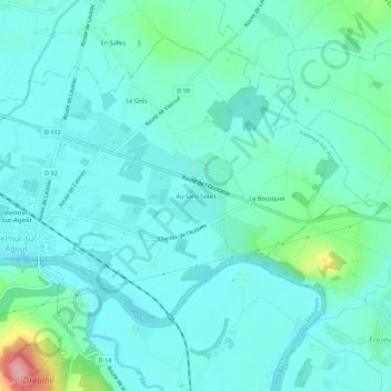Carte topographique Au Sans Souci, altitude, relief
