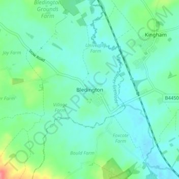 Carte topographique Bledington, altitude, relief