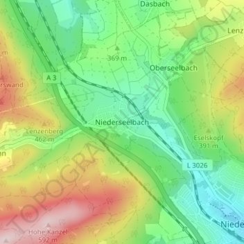 Carte topographique Niederseelbach, altitude, relief