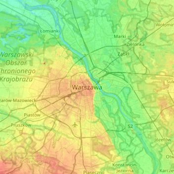 Carte topographique Varsovie, altitude, relief