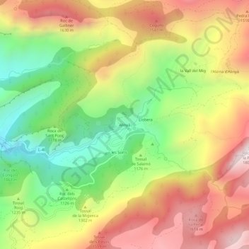 Carte topographique Alinyà, altitude, relief