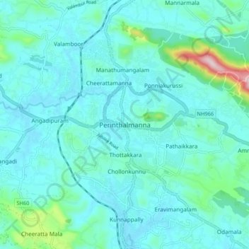 Carte topographique Perinthalmanna, altitude, relief