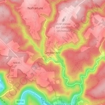 Carte topographique Orchimont, altitude, relief