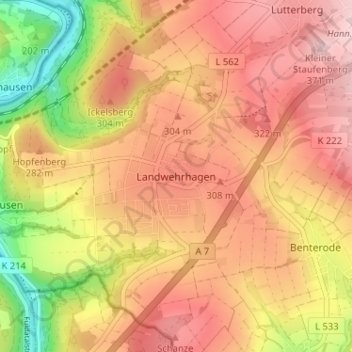 Carte topographique Landwehrhagen, altitude, relief