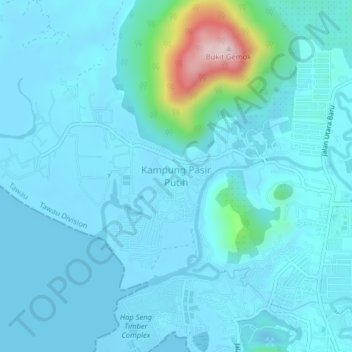 Carte topographique Kampung Pasir Putih, altitude, relief