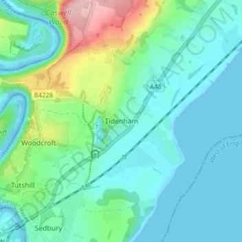 Carte topographique Tidenham, altitude, relief