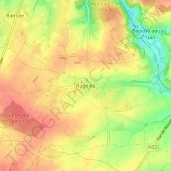 Carte topographique Ragnies, altitude, relief