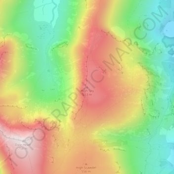 Carte topographique High Spy, altitude, relief