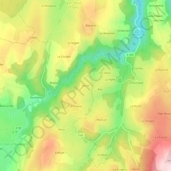 Carte topographique Murat, altitude, relief